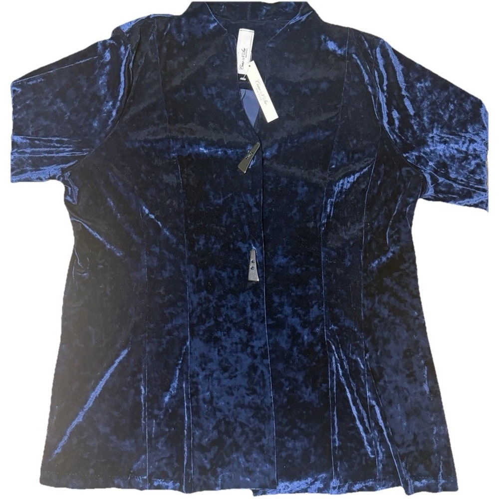 NWT Deep Royal Blue Crushed Velvet Jacket 2XL Stand Collar Blazer Plus